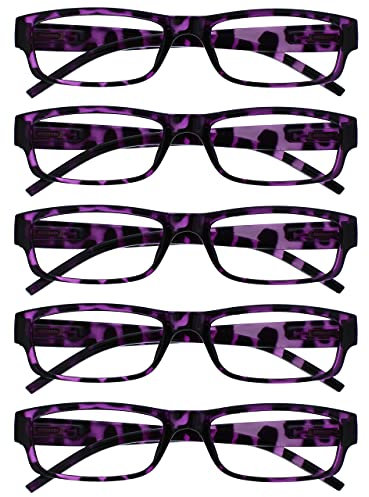 The Reading Glasses Company OPULIZE ACE Lesebrille für Damen und Herren - 5er-Pack - Schmaler Rechteckiger Rahmen - Komfort Federscharniere - Kratzfest - Lila Schildpatt +2.50
