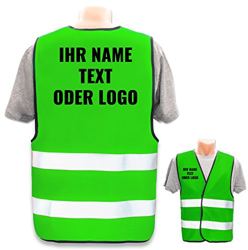 PixiPrints.com Warnweste mit eigenem Aufdruck * Druck: Rücken + Front/Standard-Druck, Farbe & Größe: Neon Grün XL/XXL * Selbst gestalten mit Name Text Bild Logo