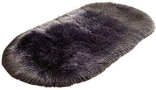 HotYou Faux Lammfell Schaffell Teppich Ellipse Kunstfell Dekofell Lammfellimitat Teppich Longhair Fell Nachahmung Wolle Bettvorleger Sofa Matte,Dunkelgrau,50 * 120CM