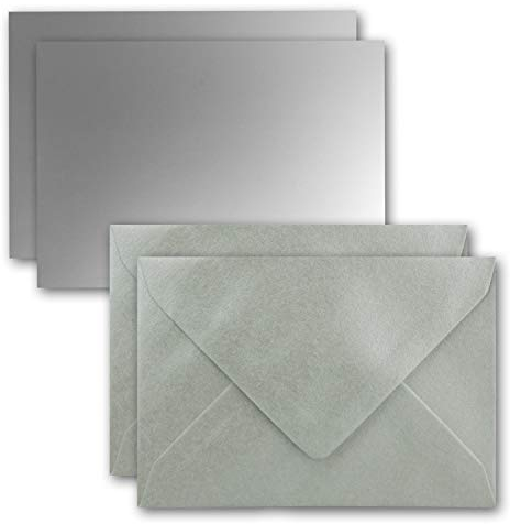 FarbenFroh by GUSTAV NEUSER 25x Karte mit Umschlag Set aus Einzel-Karten DIN A7-10,5x7,3 cm - Silber mit Brief-Umschlägen C7 Nassklebung ideale Geschenkanhänger
