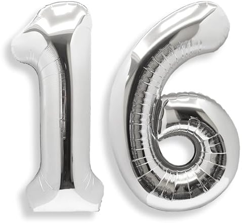 AULE Luftballon Zahl 16 Silber 40 Zoll Folienballon Helium 0-60 Geburtstag | XXL 101 cm Silber Luftballon Zahlen Groß Zahlenballon für Geburtstag Abschluss Jubiläum Dekoration