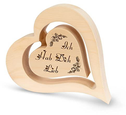 sagl.tirol Herz aus Zirbenholz mit schwebendem innen Herz und Gravur [100% Naturprodukt] Mama Geschenk aus Zirbe I Herz Deko I Jahrestag Geschenk I Muttertag I Vatertag I Ich hab Dich lieb