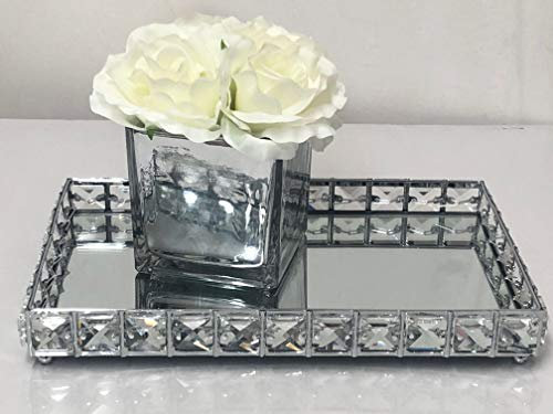 DEENZ Decorative Crystal Chrome Mirrored Tray Rectangular Decoration Decorative candle display vanity candle tray wedding table plate 30cmx19cm