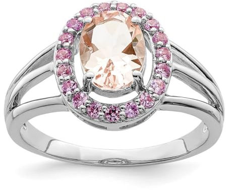 Bague ovale en argent sterling 925 poli avec morganite et saphir rose de 2 mm de large - Cadeau pour femme - Tailles disponibles : L à R, N 1/2, Métal Pierre précieuse Métal Saphir, Morganite Saphir