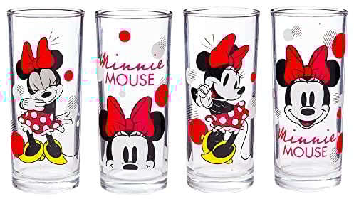 Silver Buffalo Disney Minnie Red Stripe Dots 4er-Pack Trinkglas-Set, 284 ml