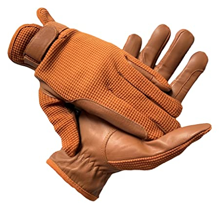 mustang eq Herren Reithandschuhe, echtes Leder und Baumwolle, Premium-Qualität, Hellbraun, Größe L