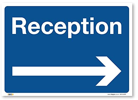Reception freccia destra, A3 420x297mm, PVC plastica rigida, consegne accesso, magazzino informazioni segnali di sicurezza