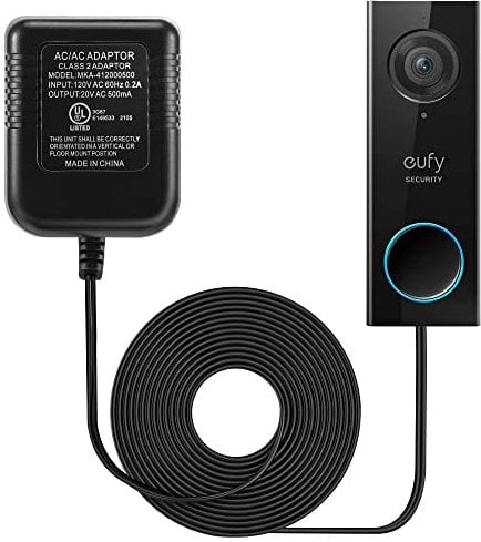 Doorbell Transformer 16-24V Adapter, 16.4ft Long C Wire Power Supply 20VAC 500mA Power Adapter, Compatible with Arlo Eufy Video Doorbell, UL Certification with 50PCS Cable Clips (Black)