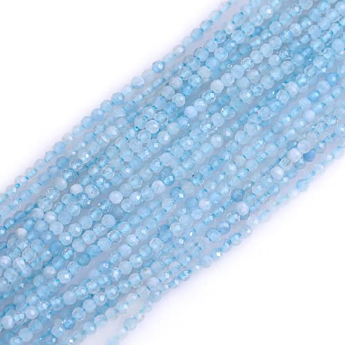 Gem-Inside 2 mm natürlicher blauer Aquamarin-Quarz, echter Kristall, facettiert, Abstandshalter für Schmuckherstellung, Strang, 40,6 cm