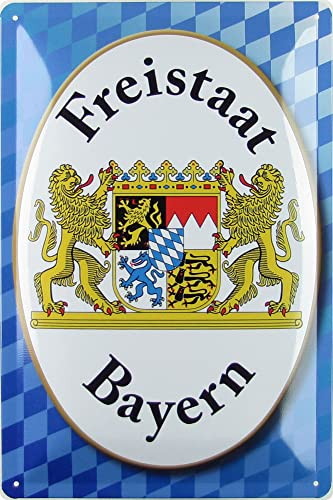 Metall Schild 20x30cm Freistaat Bayern Wappen blau weiß Blechschild