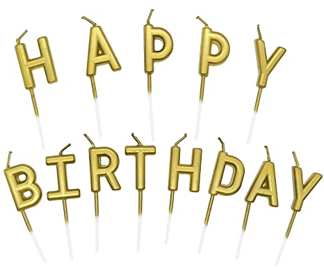 Lahviuu Alles Gute zum Geburtstag Kerzen,1 Satz Happy Birthday Kerze,Tortendeko Kuchen Topper für Geburtstag,Deko Geburtstagskerzen für Geburtstag Party Feier Lieferungen(Gold)