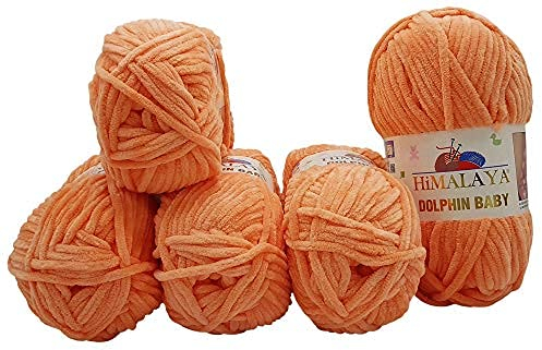 chenille 5 x 100 Gramm Himalaya Dolphin Strickwolle, Babywolle , 500 Gramm Wolle Super Bulky (orange 80355), 35_x_25 CM