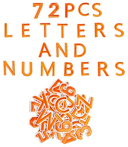 Harsgs Aufnäher zum Aufbügeln mit Buchstaben A–Z, Zahlen 0–9, Applikation für Kleidung, Kleid, Hut, Jeans, DIY-Zubehör, Orange, 72 Stück