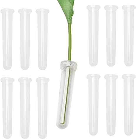 Silars Reagenzgläser für Blumen, 50 Stücke Rreagenzglas Kunststoff Reagenzgläser mit Verschluss, Verlängert Wasserröhrchen mit Kappen für Blumen Pflanzen (11cm x 2,5cm)