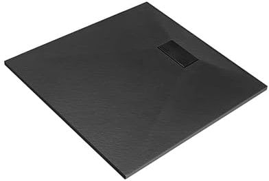 VBChome Plato de ducha SMC 90 x 90 cm, negro, sifón, plato de ducha cuadrado plano, SMC, estable, moderno, elegante