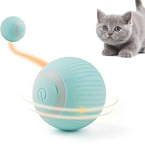Namsan Katzenspielzeug Elektrisch Katzenball mit LED Licht Automatischer 360-Grad-Rollbal Interaktives Katzenspielzeug USB Wiederaufladbarer für Katzen (Blau)