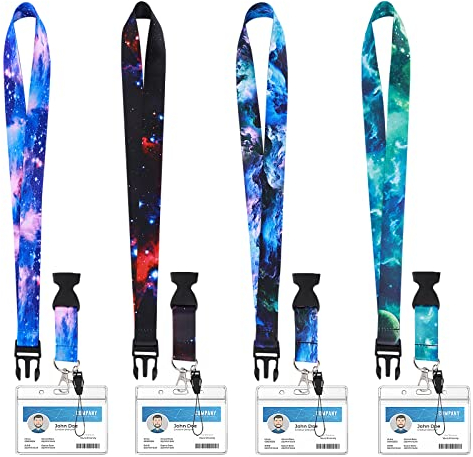 TIESOME Starry Sky Hals Lanyards, 4 Stück Starry Sky Badge Lanyards mit 4 Stück klar ID-Kartenhalter, Starry Thema ID-Karte Band mit abnehmbarer Schnalle für Frauen, Männer, Lehrer, Krankenschwester