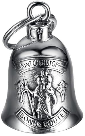 MOCY BELL - Clochette Moto Saint-Christophe Bonne Route Guardian Gremlin Mocy Bell Acier Inoxydable Argent