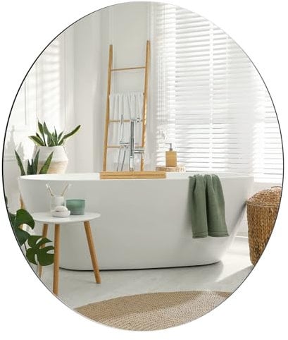 Dripex 50cm Round Bathroom Mirror, Frameless Circle Mirror Wall Mounted with Pre-Fitted Hanging Hole & Fixing Kit