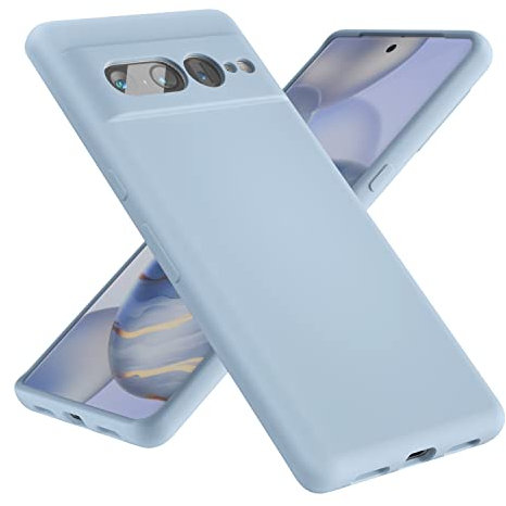 OHLIGIA Google Pixel 7 Pro Liquid Silicone Case Slim Protective 3 Layer Shockproof Phone Cover (6.7 Inches) with Anti-Scratch Soft Microfiber Lining for Pixel 7 Pro 5G (2022) (Light Blue)
