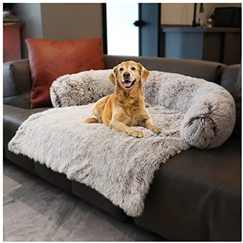Fluffy Hundebett, ausziehbar, Schutzdecke für Sofa, Teppich aus Plüsch für Tiere, abnehmbarer Bezug, waschbar, ideal für Bett, Sofa, Auto (Hellbraun, XL)