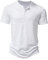 Men's Casual Grandad Collar Henley T Shirt Muscle Fit Summer Smart Short Sleeve 4 Buttons Tee Slim Fitted Collarless Polo T-Shirts Tops-White-XL