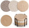 Geichan Drink Coasters with Holder, 4 Colors Absorbent Coasters, Cotton Woven Coasters Set of 8 for Table Protection, Home Decor, Glasses, Cups, Bar, Housewarming Gift