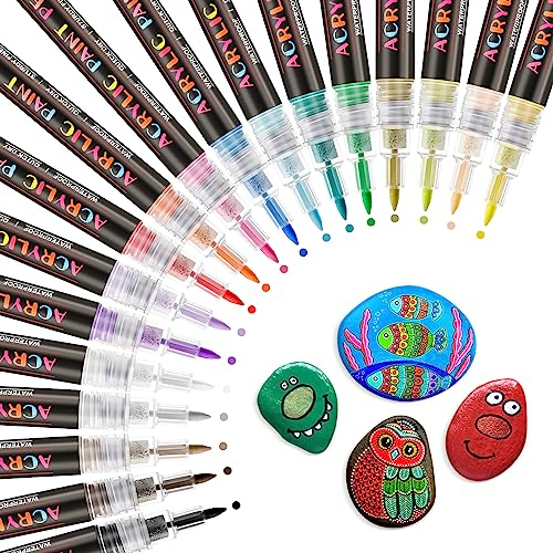 Rotuladores Pintura Acrilica,18 Colores Rotuladores Acrilicos Permanentes 0.7mm Punta Fina Marcador Acrílico Set para Piedras,Textiles,Cristal,Madera,Cerámica,Porcelana,Guijarros,Plastico