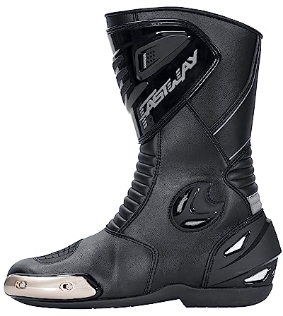 FAST WAY FRS-1 Motorradstiefel Herren & Damen, CE Zertifizierte Motorradschuhe, Racing Motorradstiefel mit Schleifer, Motorrad Stiefel mit Verstärkungen an Schienbein, Ferse & Knöchel, Größe 42
