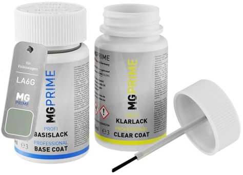MG PRIME Autolack Lackstift Set für Volkswagen VW LA6G / A6G Mariposit Grün Metallic Basislack Klarlack je 50ml