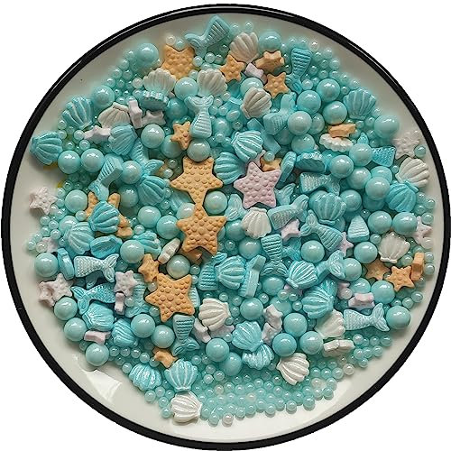Essbare Blau Ozean-Meerjungfrau-Süßigkeits-Streusel Seestern-Dessert streusel Shell-Kuchen-Cupcake-Topper Perlen-Plätzchen-Dekorationen Süße Zucker streusel zum Dekorieren von Kuchen