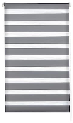 Estoralis VERAL| Estor Enrollable Noche y Dia Diseño Moderno | Sin Taladrar Doble Tejido | Gris | 45 x 150 cm (Ancho/Alto) Tamaño Tela 42 x 150 cm | Estores para Ventanas y Puertas