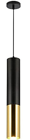 TEmkin Lámpara solar de para exteriores,Luces de techo cilíndricas con luz colgante de isla de cocina, lámpara colgante clásica de tubo largo combinada en negro y dorado, accesorio de lámpara colga