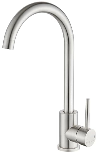 Hoomtaook Wasserhahn Küche Küchenarmatur Mischbatterie Küche Single Lever Um 360° Drehbar Messing Verchromt Warm und Kaltes, Gebürstetes