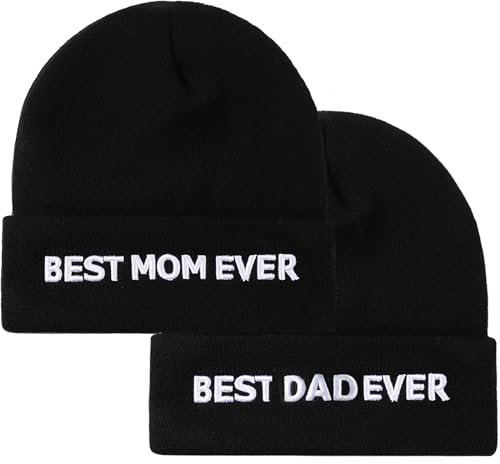 Lustige Weihnachtsgeschenke für Papa von Tochter Sohn, Beanie, Wintermütze, Weihnachtsstrumpffüller für Vater, Stiefvater, Ihn, Herren, Black Kint Dad and Mom, 7-7 5/8