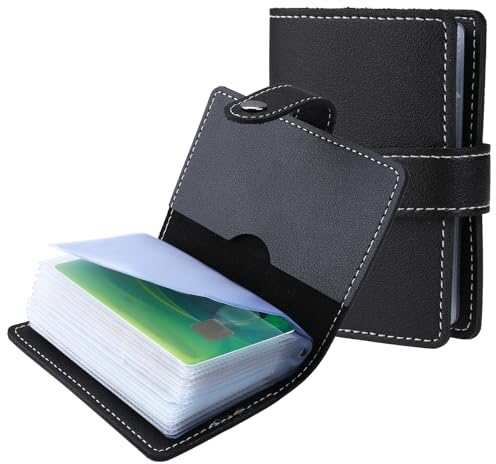 COMNICO Portefeuille minimaliste noir avec poche avant, portefeuille fin et portable pour homme et femme, porte-cartes d'identité, 24 emplacements pour cartes, doublure anti-magnétique
