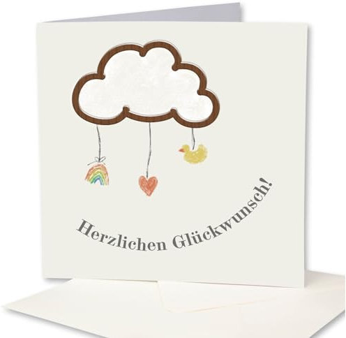 Original Holzgrusskarte - Geburtskarte für besondere Glückwünsche zur Geburt - Wolke - Geburtsbillet, Glückwunschkarte, Postkarte, Geschenkkarte für Eltern
