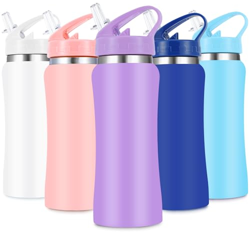 Kids Stainless Steel Insulated Water Bottle with Straw,350 ml Small Water Bottles for School Reusable Metal Vacuum Small Flask Leakproof Keep Drinks Hot Cold for Boys Girls Toddlers Children(Purple)