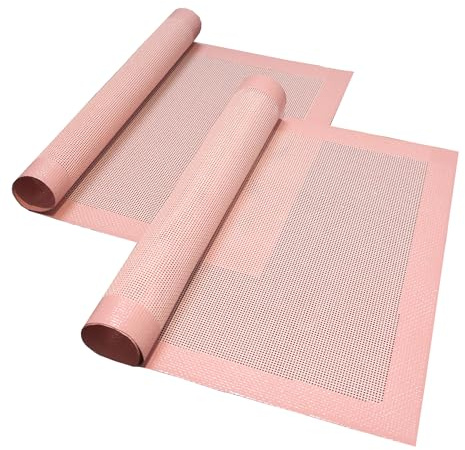 Wlitinzsen Perforated Baking Mats, 2 PCS Pink Silicone Mat for Sheet, Silicone Bread Baking Mat，Non-Stick Reusable Oven Liners for Making Pizza/Pastry/Cookie 12 x 16 , Pink