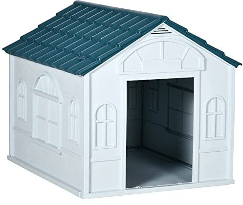 PawHut Weather-Resistant Dog House, Puppy Shelter for Large Dogs - Blue