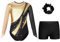 Alvivi Mädchen Turnanzug Glitzer Gymnastikanzug mit Kurze Hose Haarband Langarm Ballettanzug Turntrikot Gymnastik Kleidung Wettbewerb Tanzkostüm Gold 134-140