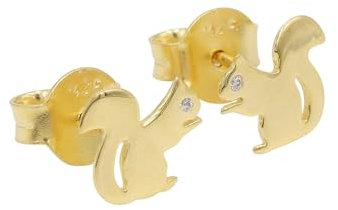 Eichhörnchen Ohrstecker Quirky Fun Earring 18K Gold Ohrringe Diamant Ohrstecker 1mm Runde Diamant besetzt Eichhörnchen Ohrstecker für Sie, Edelstein aus Sterlingsilber, Labordiamanten