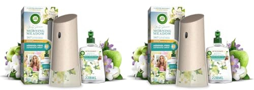 Air Wick Aerosol-Free Automatic Air Freshener Spray Kit| Morning Meadow, Stacey Solomon Collection| 1 Gadget, 1 Refill & 2 AA Batteries| 24x7 Active Fresh Odour Neutraliser | Lasts Up to 70 Days