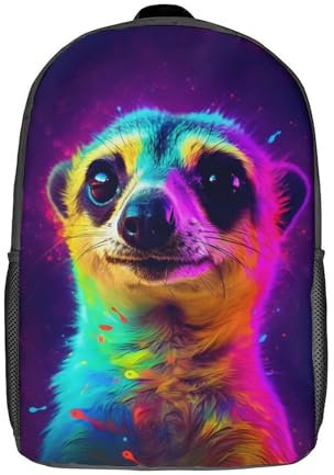 FUmoney 17 Zoll Neon Meerkat Schulrucksack Schultaschen für Mädchen Jungen Rucksack mit Tasche Mode Schultasche Kinderrucksack