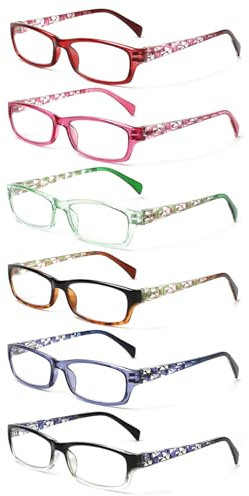 COJWIS 6 pack Lesebrille Blaulichtfilter Brille für Damen Federscharnier Lesehilfe Blendfreie UV Brille Leserbrille (Mehrfarbig-3, 1.25, x)