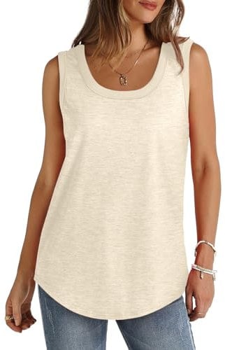 Women's Tank Tops Loose Fit Cotton Solid Color Gym Vest Tops Casual Sleeveless Round Neck Longline Cami Tops Lightweight Soft Sports Vests Summer Tops for Ladies and Girls