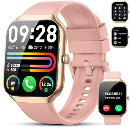 Smartwatch Damen, 1,96 Zoll Fitnessuhr Smart Watch mit Telefonfunktion, 115+Sportmodi Armbanduhr, Schrittzähler Uhr, Herzfrequenz SpO2 Schlafmonitor, IP68 Wasserdicht Sportuhr für Android iOS, Rosa