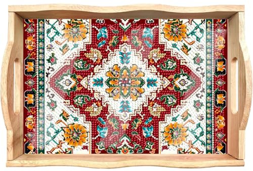 DOTSOPS Diamond Art Painting Wooden Serving Trays with Handles Tray with Handles,Gem Wooden Serving Tray - for Parties Home 7.8x11.8 Inches