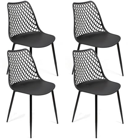 THE SECRET HOME - Conjunto de 2 y 4 Sillas en Polipropileno y Metal/Madera - Asiento de Diseño Ideal para Comedor y Cocina - Varios Modelos (4, Modelo 4 - Negro)