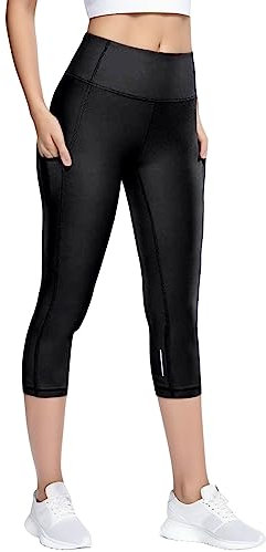 DeaAmyGline Sport Leggings Damen 3/4 Yoga Hose Schnell Trocknend Sporthose High Waist Bauchkontrolle Capri Sportleggins Jogginghose Reflektierende Yogahose Laufhose Sportleggings